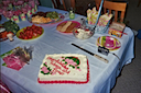 Food and cake for the bridal shower.